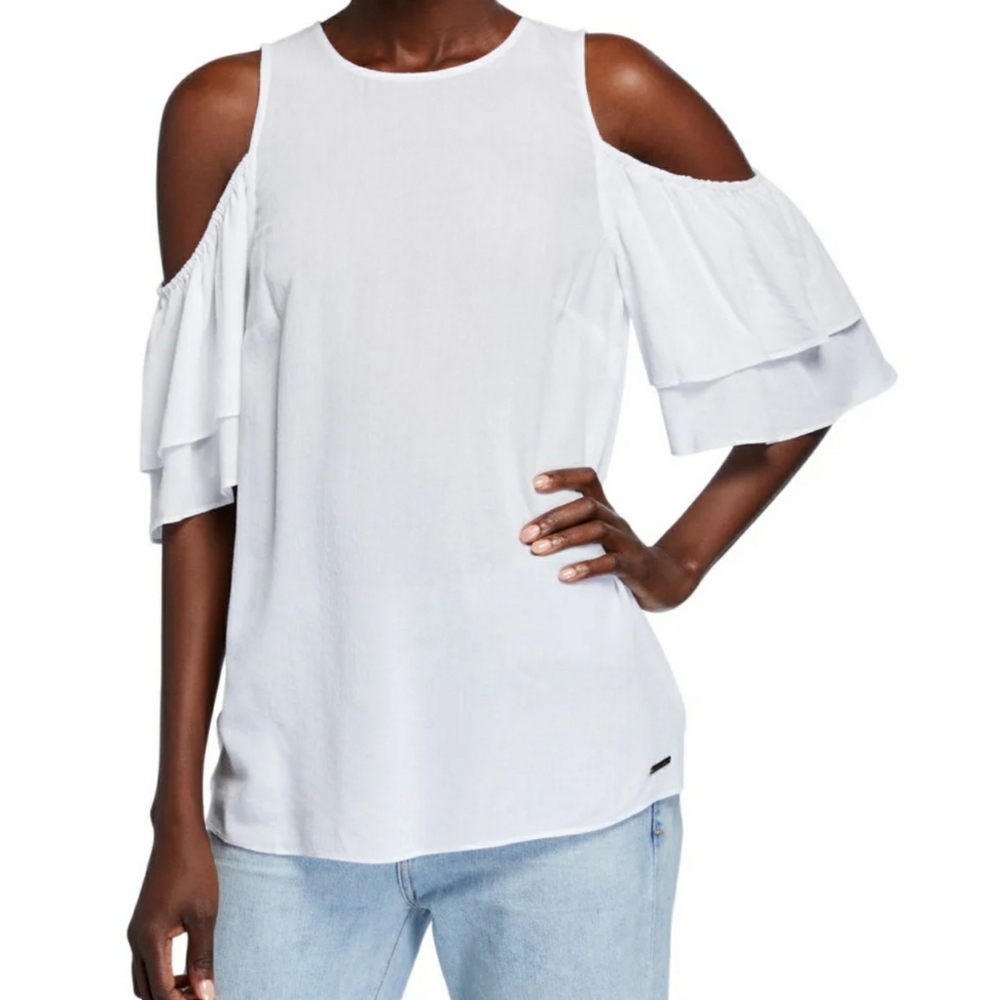 Michael Kors Double Flounce Sleeve Cold-Shoulder T